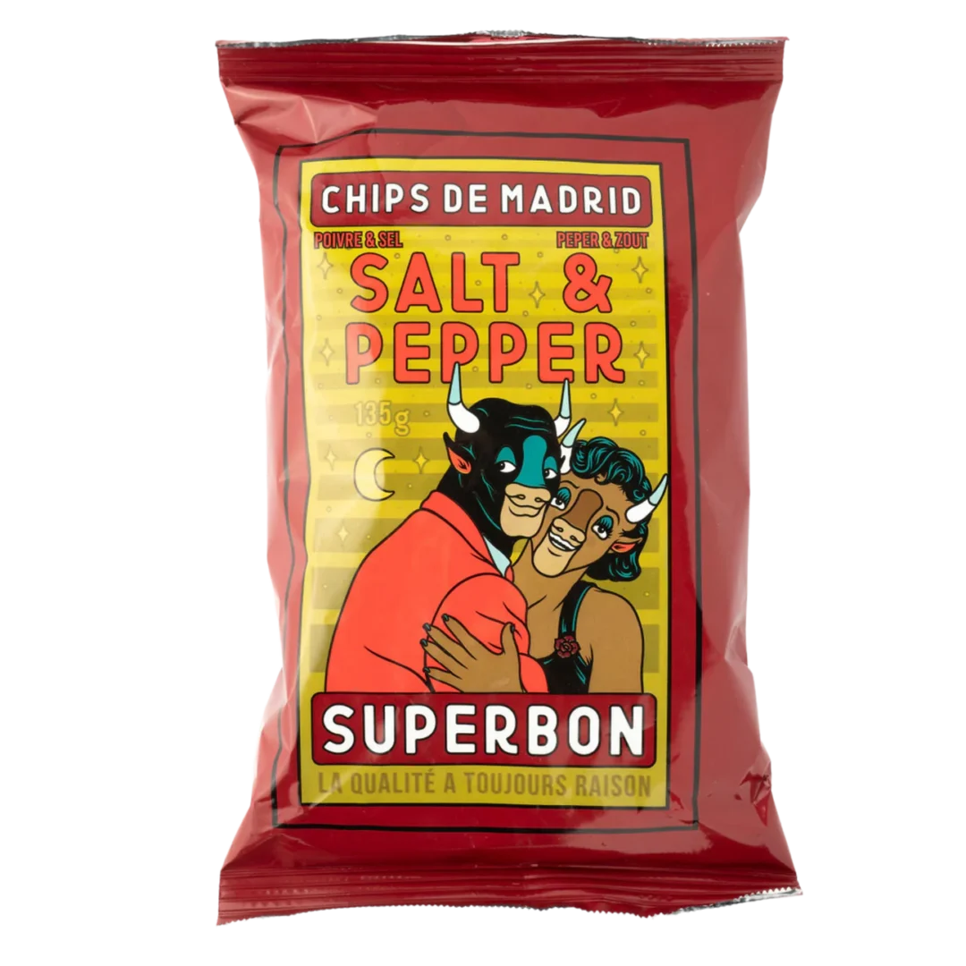 Salt and pepper flavoured Madrid crisps packet.