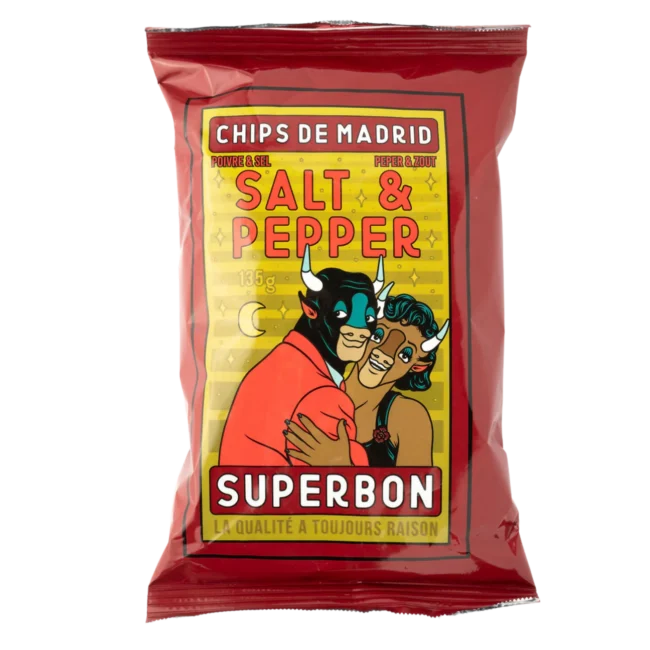Salt and pepper flavoured Madrid crisps packet.