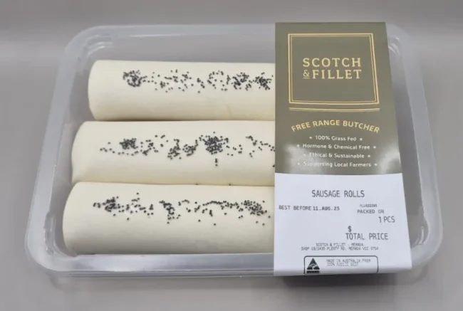 Tray of Scotch & Fillet sausage rolls.